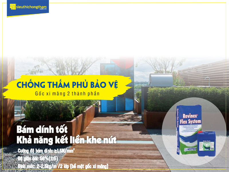 Revinex Flex ES là vật liệu chống thấm mái phủ bảo vệ gốc xi măng 2 thành phần